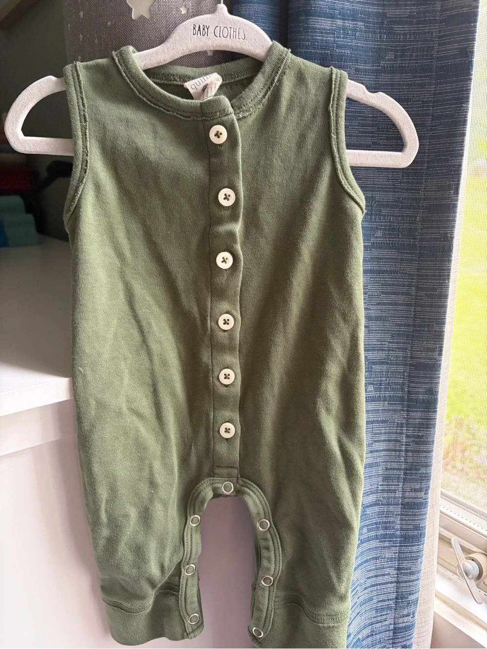 kate quinn Olive Green Sleeveless Button-Front Baby One-Piece